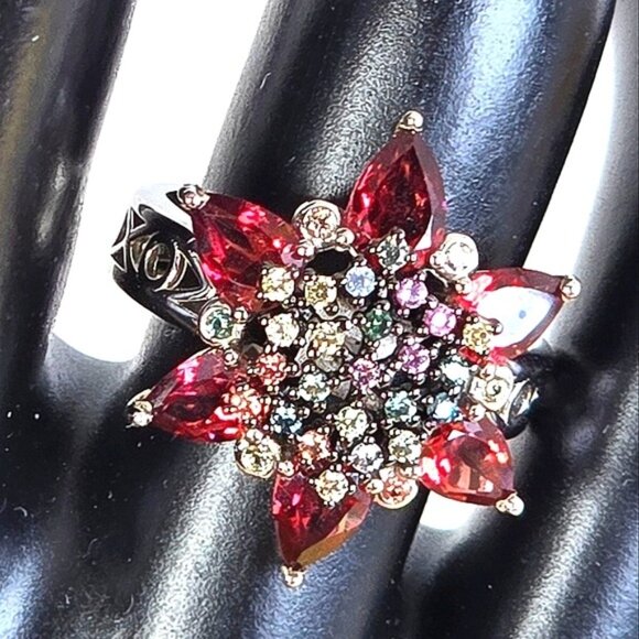 925 Sterling Silver Set Ring Sz 8.75 & Earrings with Natural Garnet & Sapphire - Picture 9 of 11